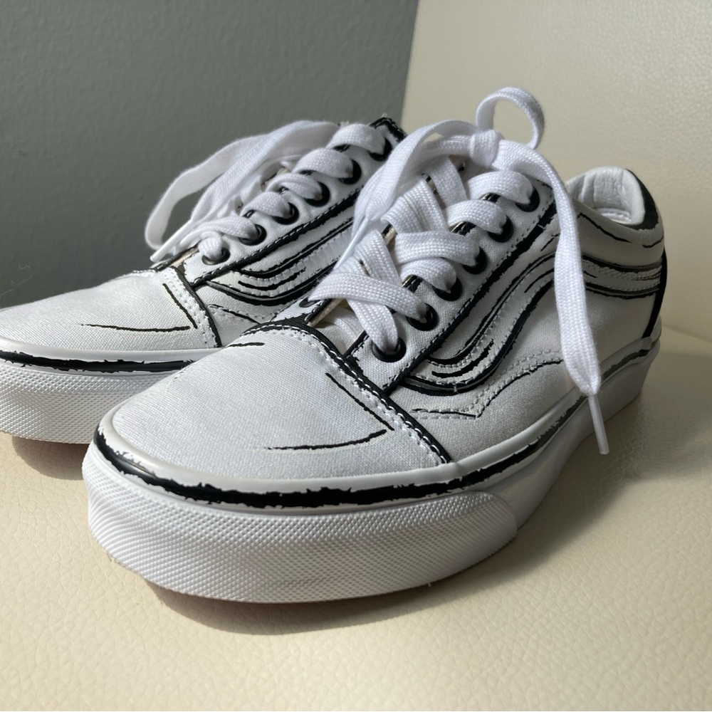 White Sneakers With Black Detailing Vans Off The Wall Old Skool Cartoon Sketch